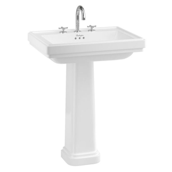 Burlington Riviera 650mm Square Three Tap Hole Basin with Full Pedestal