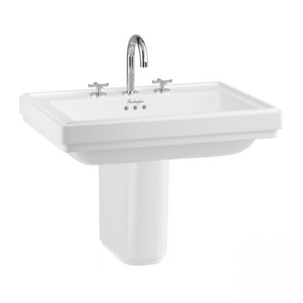 Burlington Riviera 650mm Square Three Tap Hole Basin with Semi Pedestal