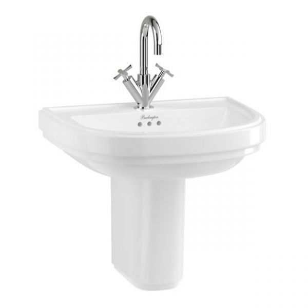 Burlington Riviera 580mm D Shaped One Tap Hole Basin with Semi Pedestal