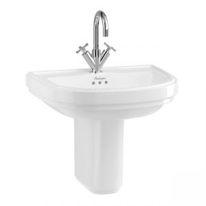 Burlington Riviera 580mm D Shaped One Tap Hole Basin with Semi Pedestal