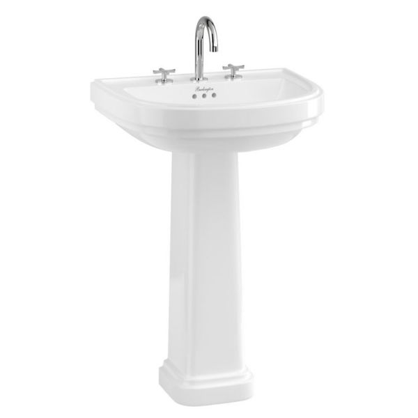 Burlington Riviera 580mm D Shaped Three Tap Hole Basin with Full Pedestal