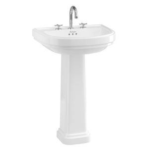 Burlington Riviera 580mm D Shaped Three Tap Hole Basin with Full Pedestal