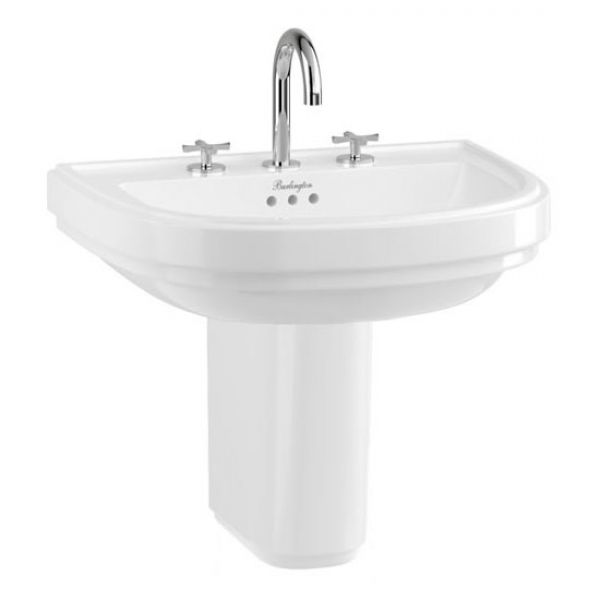 Burlington Riviera 580mm D Shaped Three Tap Hole Basin with Semi Pedestal