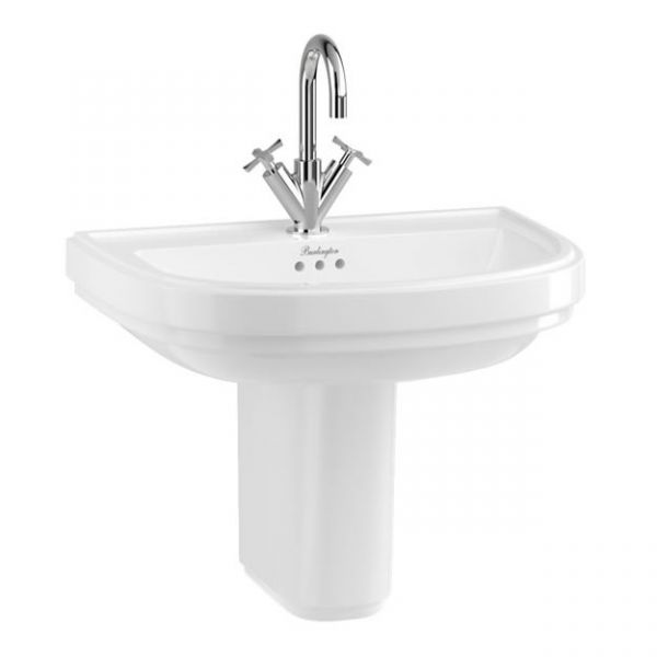 Burlington Riviera 650mm D Shaped One Tap Hole Basin with Semi Pedestal