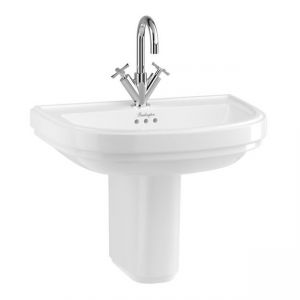 Burlington Riviera 650mm D Shaped One Tap Hole Basin with Semi Pedestal