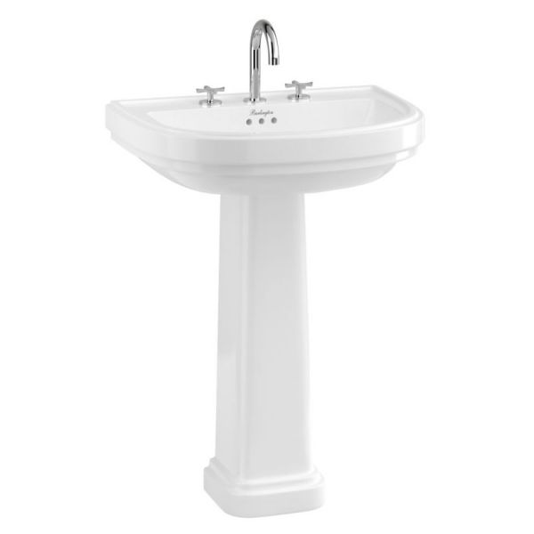 Burlington Riviera 650mm D Shaped Three Tap Hole Basin with Full Pedestal