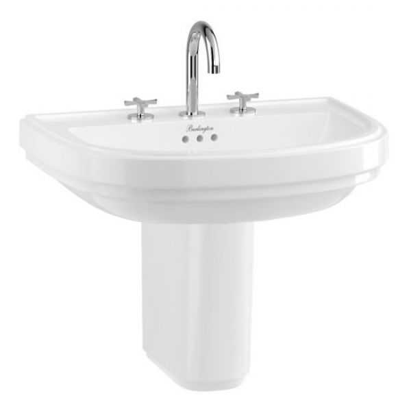 Burlington Riviera 650mm D Shaped Three Tap Hole Basin with Semi Pedestal