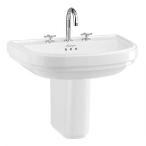 Burlington Riviera 650mm D Shaped Three Tap Hole Basin with Semi Pedestal