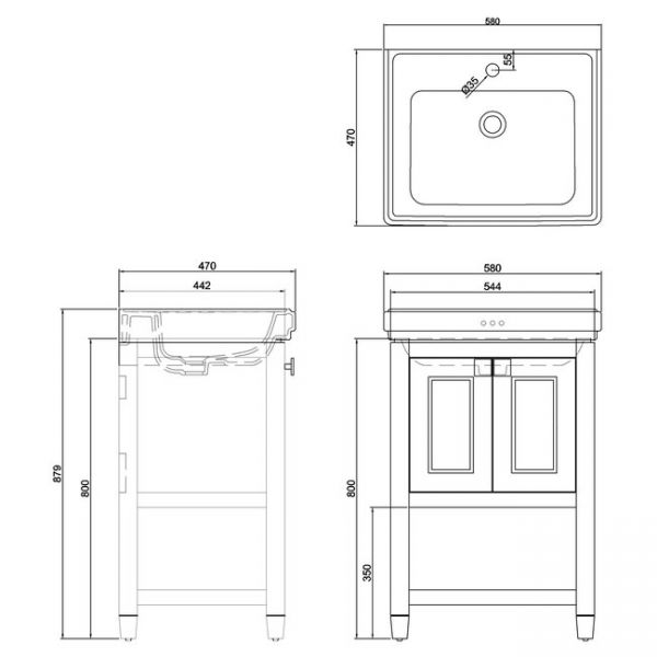 Burlington Riviera 580 Matt Black Freestanding Vanity Unit and Basin #2