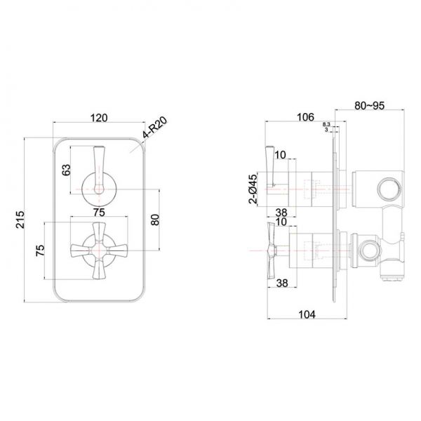Burlington Riviera Chrome Thermostatic Two Outlet Shower Valve with Diverter #2