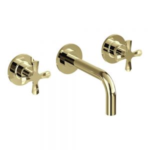 Burlington Riviera Gold 3 Hole Wall Mounted Basin Mixer Tap
