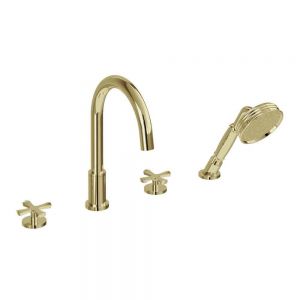 Burlington Riviera Gold Deck Mounted 4 Hole Bath Shower Mixer Tap
