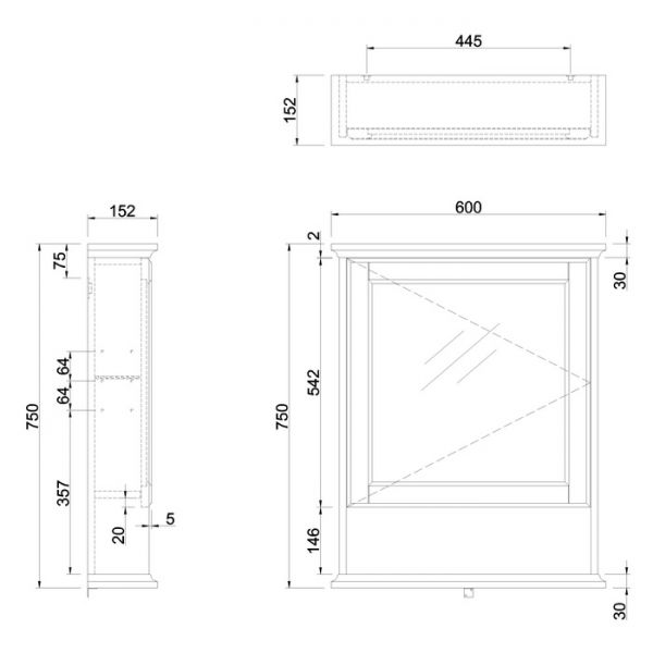 Burlington Blue Single Door Mirrored Bathroom Cabinet 600 x 750mm #2