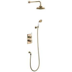 Burlington Trent Gold Thermostatic Dual Function Shower Valve with 9 inch Shower Head and Handset