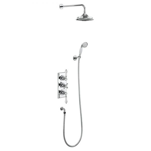 Burlington Trent Thermostatic Dual Function 3 Handle Shower Valve with 6 inch Shower Head and Handset