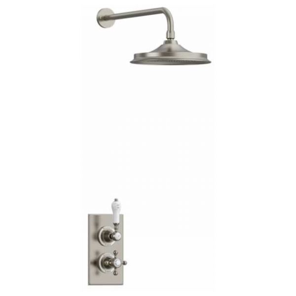 Burlington Trent Brushed Nickel Thermostatic Single Outlet Shower Valve and 9 inch Shower Head