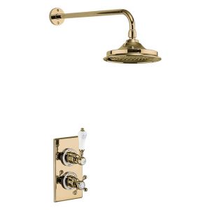 Burlington Trent Gold Thermostatic Single Outlet Shower Valve and 9 inch Shower Head