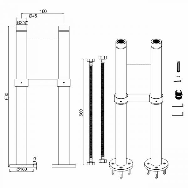 Burlington Chrome Stand Pipes with Horizontal Support Bar W7 #2