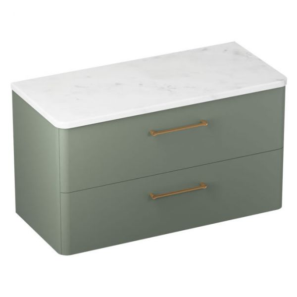 Britton Camberwell 1000mm Matt Green Wall Hung Vanity Unit and Worktop #3