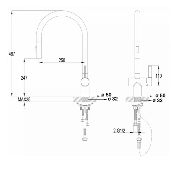 JTP VOS Chrome Pull Out Kitchen Mixer Tap #2