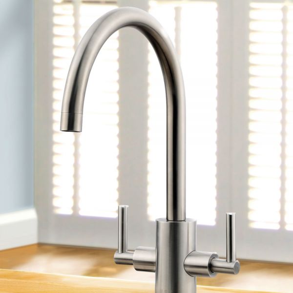 Clearwater Calypso C Twin Lever Stainless Steel Polished Monobloc Kitchen Sink Mixer Tap #2