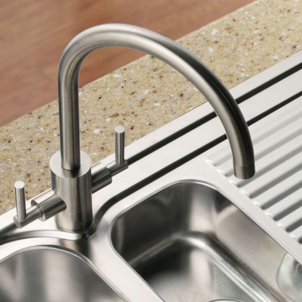Clearwater Calypso C Twin Lever Stainless Steel Polished Monobloc Kitchen Sink Mixer Tap #3
