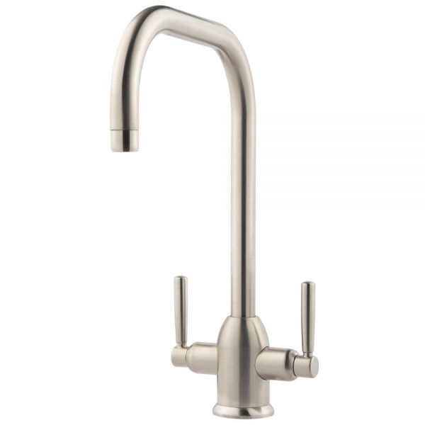 Clearwater Alzira U Twin Lever Brushed Nickel Monobloc Kitchen Sink Mixer Tap