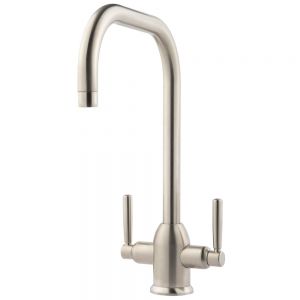 Clearwater Alzira U Twin Lever Brushed Nickel Monobloc Kitchen Sink Mixer Tap