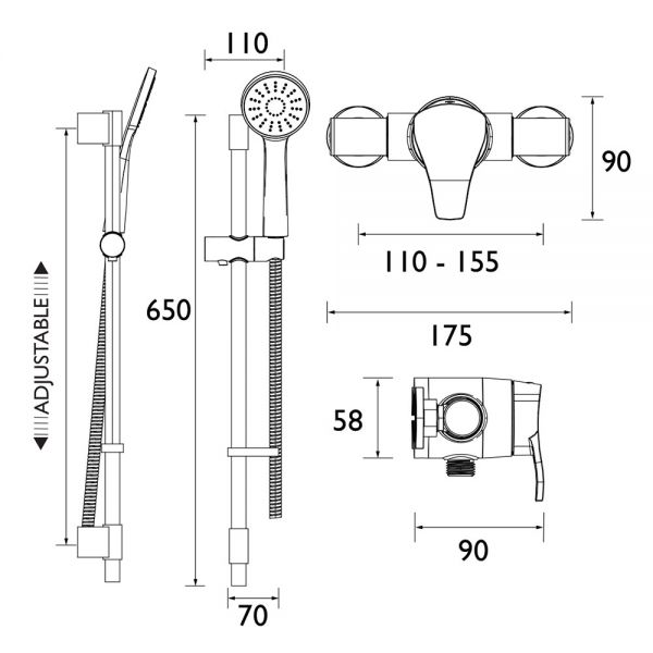 Bristan Capri3 Chrome Thermostatic Exposed Shower Valve with Riser Kit #8
