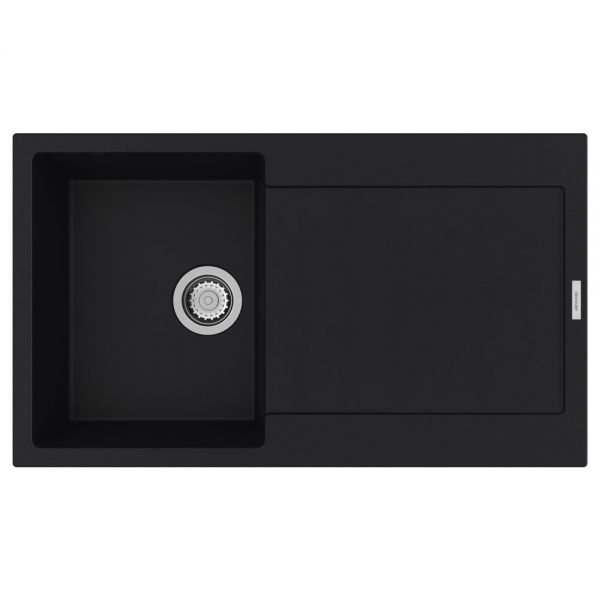 Clearwater Carina 1 Bowl Inset Nero Granite Kitchen Sink with Drainer 860 x 500