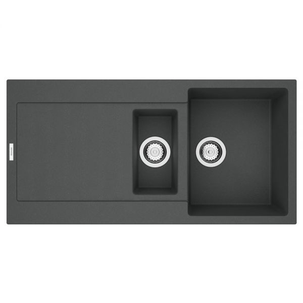 Clearwater Carina 1.5 One and a Half Bowl Inset Basalt Granite Kitchen Sink with Drainer 1000 x 500