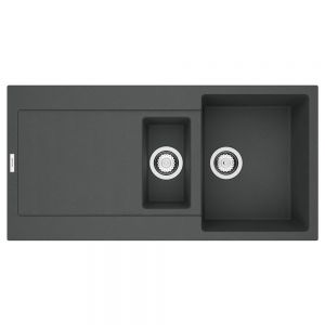 Clearwater Carina 1.5 One and a Half Bowl Inset Basalt Granite Kitchen Sink with Drainer 1000 x 500