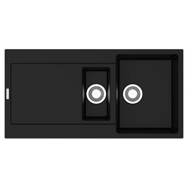 Clearwater Carina 1.5 One and a Half Bowl Inset Nero Granite Kitchen Sink with Drainer 1000 x 500