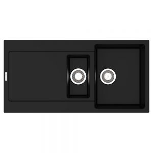 Clearwater Carina 1.5 One and a Half Bowl Inset Nero Granite Kitchen Sink with Drainer 1000 x 500