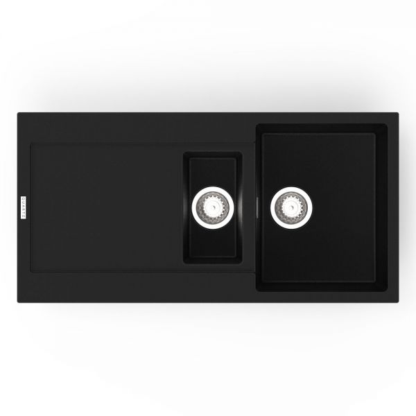 Clearwater Carina 1.5 One and a Half Bowl Inset Onyx Granite Kitchen Sink with Drainer 1000 x 500