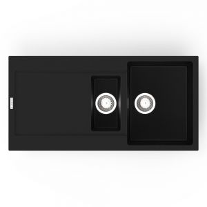 Clearwater Carina 1.5 One and a Half Bowl Inset Onyx Granite Kitchen Sink with Drainer 1000 x 500
