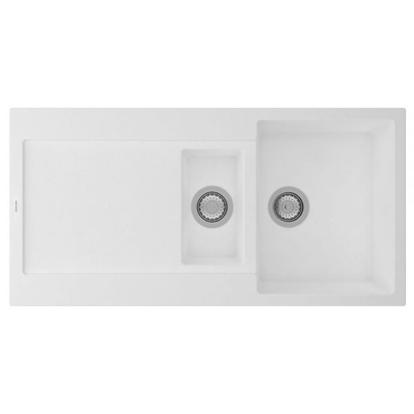 Clearwater Carina 1.5 One and a Half Bowl Inset Polar Granite Kitchen Sink with Drainer 1000 x 500