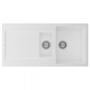 Clearwater Carina 1.5 One and a Half Bowl Inset Polar Granite Kitchen Sink with Drainer 1000 x 500
