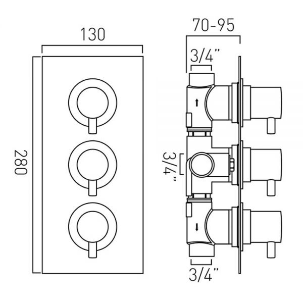 Vado Celsius Wall Mounted Concealed 3 Handle Thermostatic Valve #2