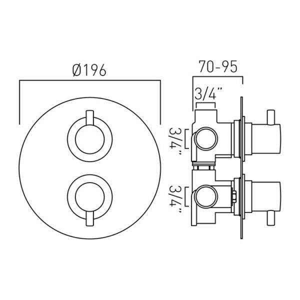 Vado Celsius 3 Way Wall Mounted Concealed Valve With Integrated Diverter With Round Backplate #2