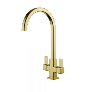 Clearwater Cherika C Twin Lever Brushed Brass Monobloc Kitchen Sink Mixer Tap