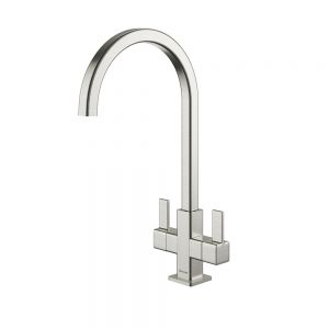 Clearwater Cherika C Twin Lever Brushed Nickel Monobloc Kitchen Sink Mixer Tap