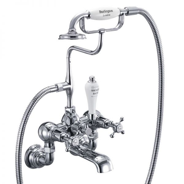 Burlington Claremont Chrome Wall Mounted Bath Shower Mixer Tap With White Indices CL17