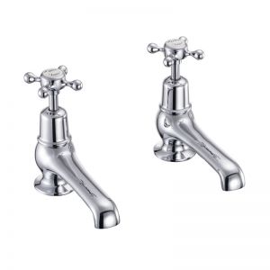 Burlington Claremont Chrome Basin Pillar Taps With White Indices CL2