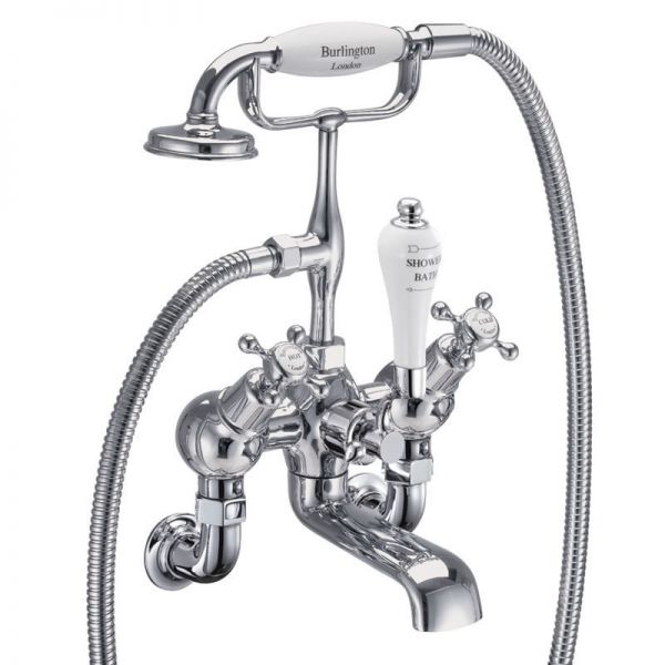 Burlington Claremont Chrome Wall Mounted Angled Bath Shower Mixer Tap With White Indices CL21