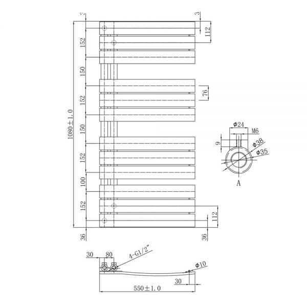 JTP Cleo 1080 x 550 Brushed Brass Designer Towel Rail #2