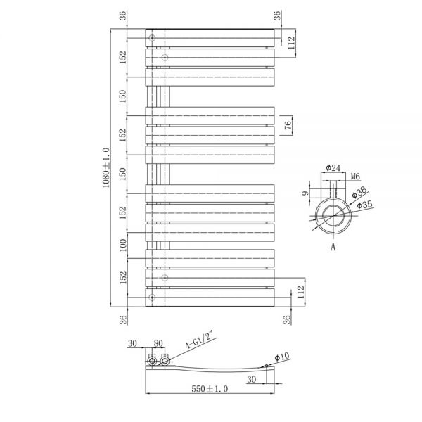 JTP Cleo 1080 x 550 Chrome Designer Towel Rail #2