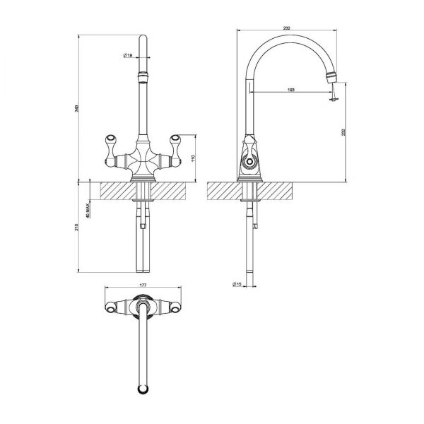 Clearwater Coriolis Twin Lever Brushed Brass Monobloc Kitchen Sink Mixer Tap #2