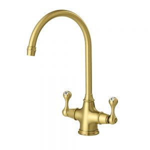Clearwater Coriolis Twin Lever Brushed Brass Monobloc Kitchen Sink Mixer Tap