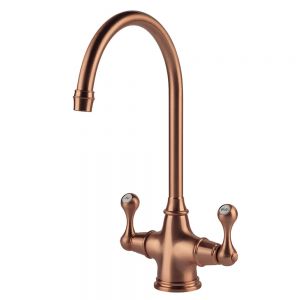 Clearwater Coriolis Twin Lever Brushed Copper Monobloc Kitchen Sink Mixer Tap